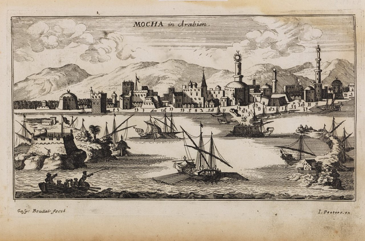 Historic illustration of Al-Mokha port in Yemen, the original gateway of Mocha coffee.
mocha land
